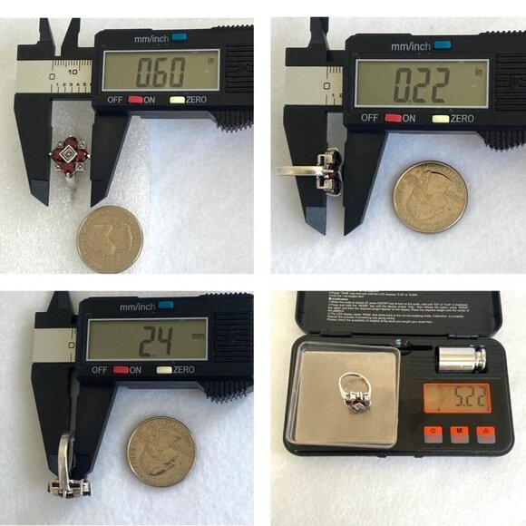 Sterling Silver 925 Multi Stone Round Prong Set Garnet & Marcasite Ring Sz 5.5 - Picture 10 of 16